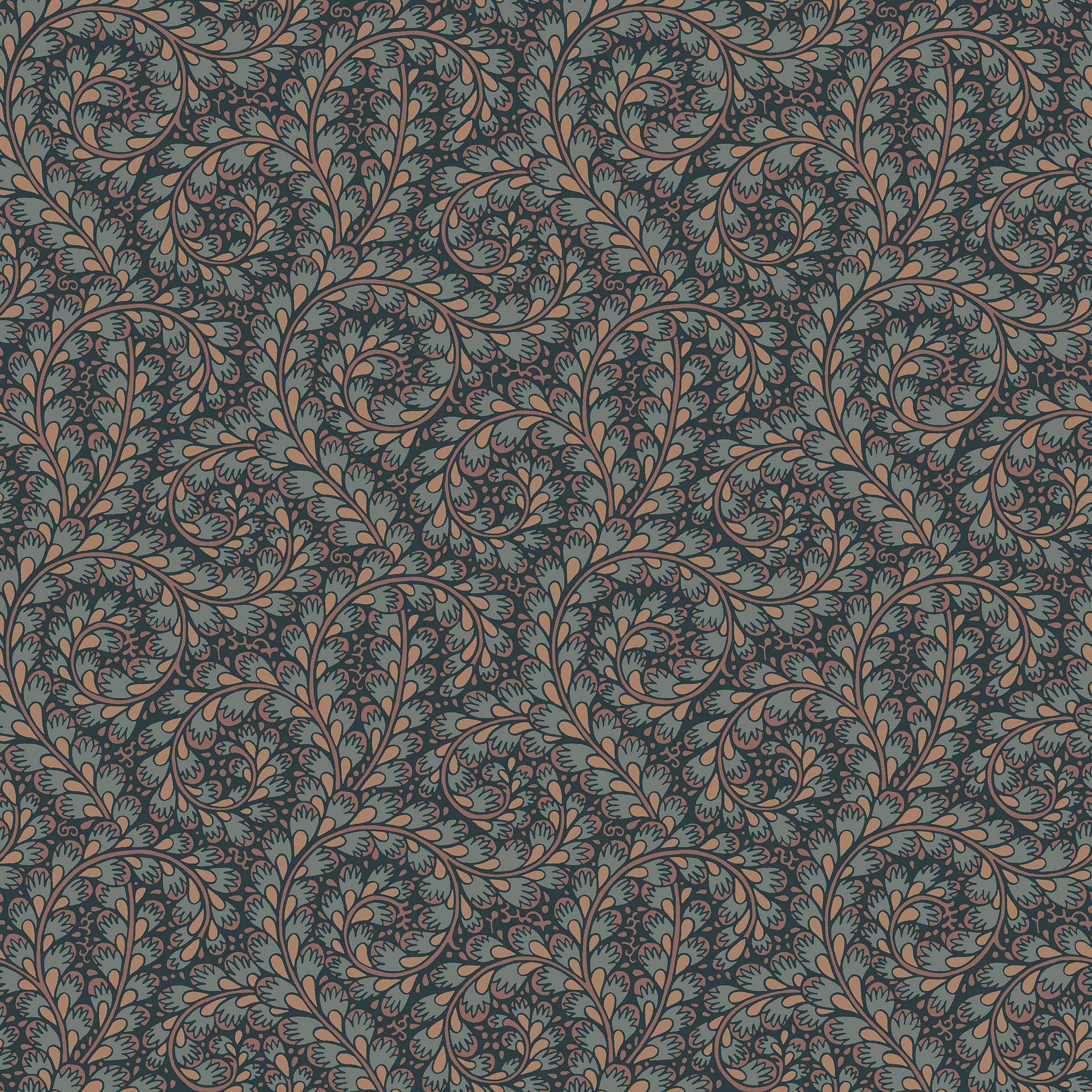 Wild Ferns, tapet i mörkt blå botten